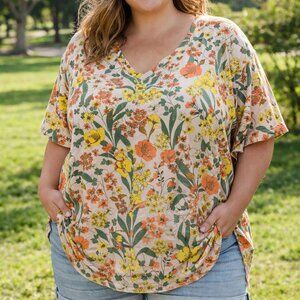Lane Bryant Women’s Soft short sleeves Tshirt Top V-neck Floral plus size 18/20
